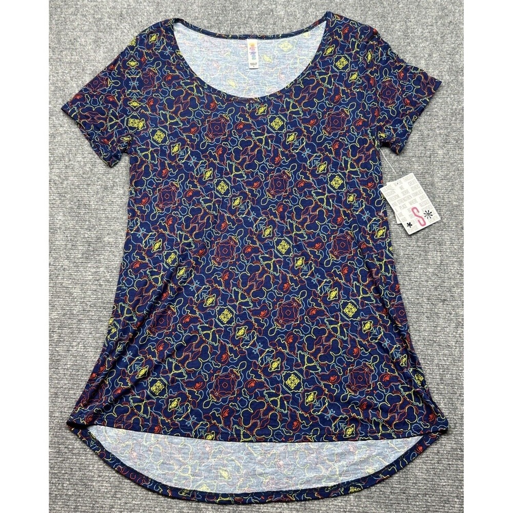 LulaRoe Classic T-Shirt Womens S Multicolor Geometric Round Neck Short Sleeve
